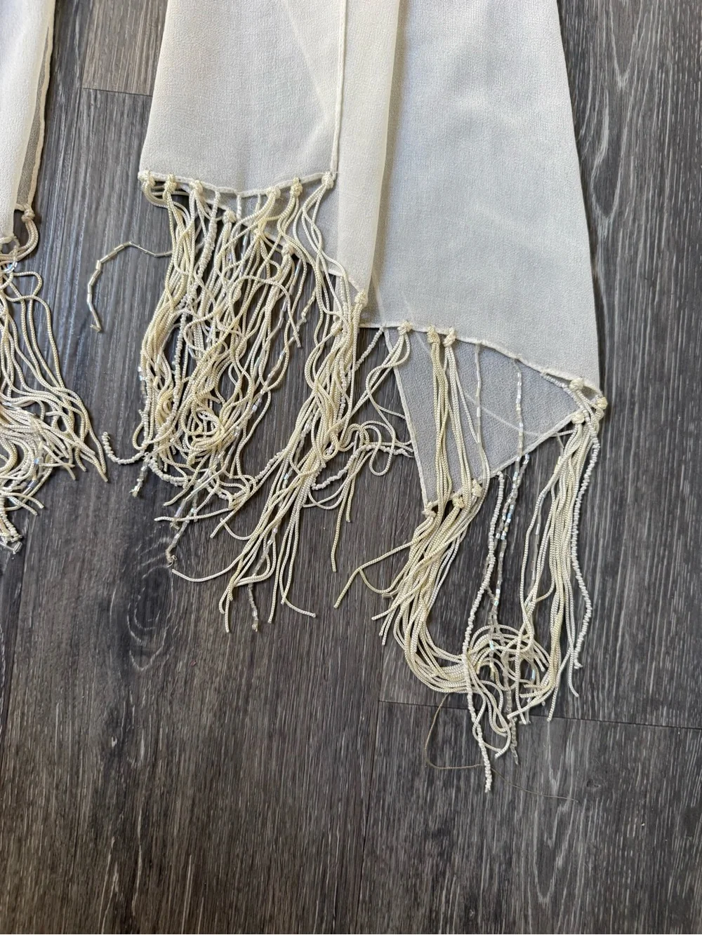 Elegant Sheer Cream Fringe Scarf - Lightweight Women’s Accessory